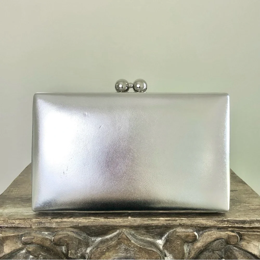 EVER NEW Handbag Silver Pink Clutch Bridal Bridesmaid Wedding Formal Dressy - Picture 12 of 16